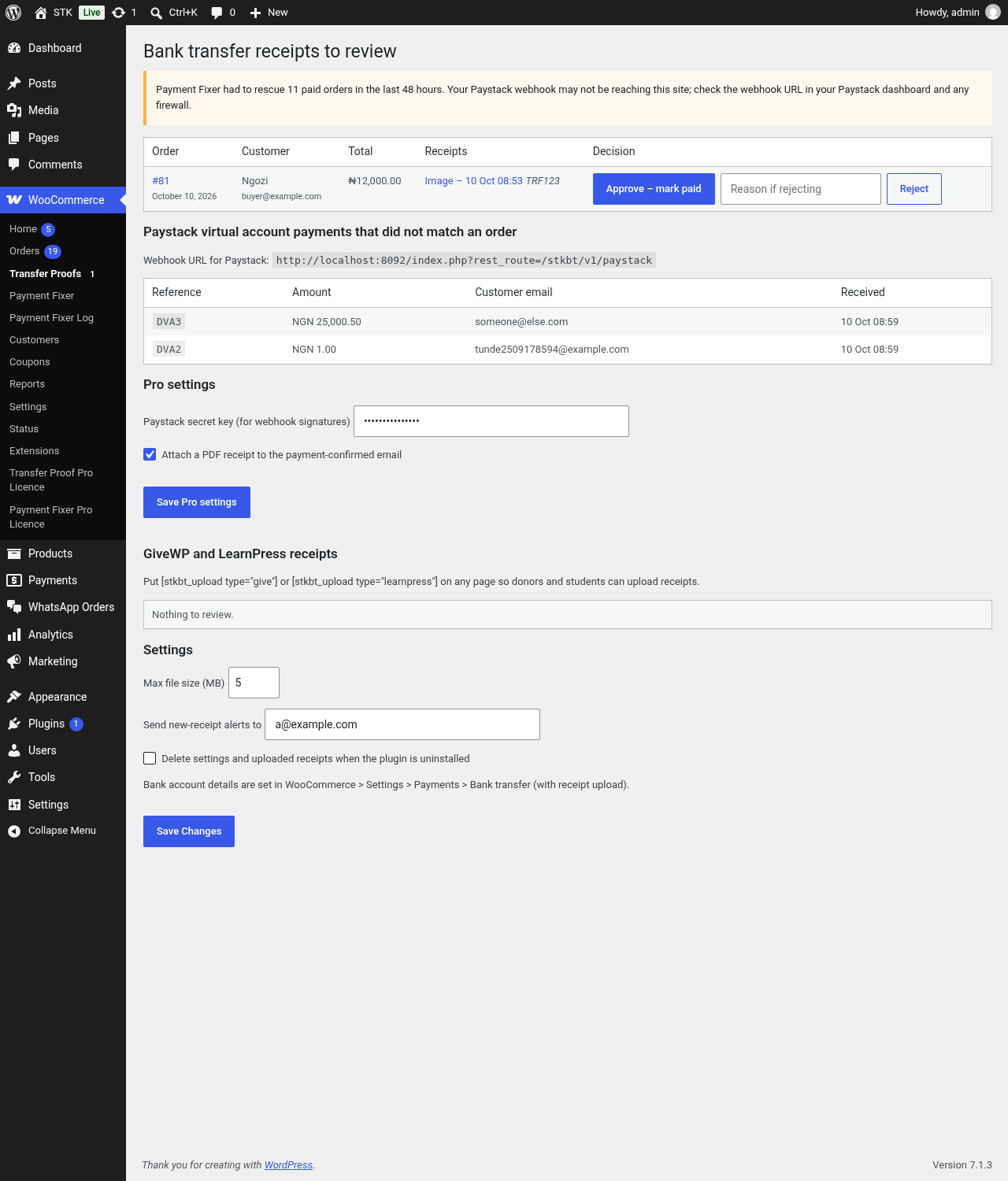 Bank Transfer Proof Pro review queue